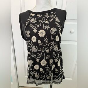 Maurice’s Embroidered Black and Cream Keyhole Back Top